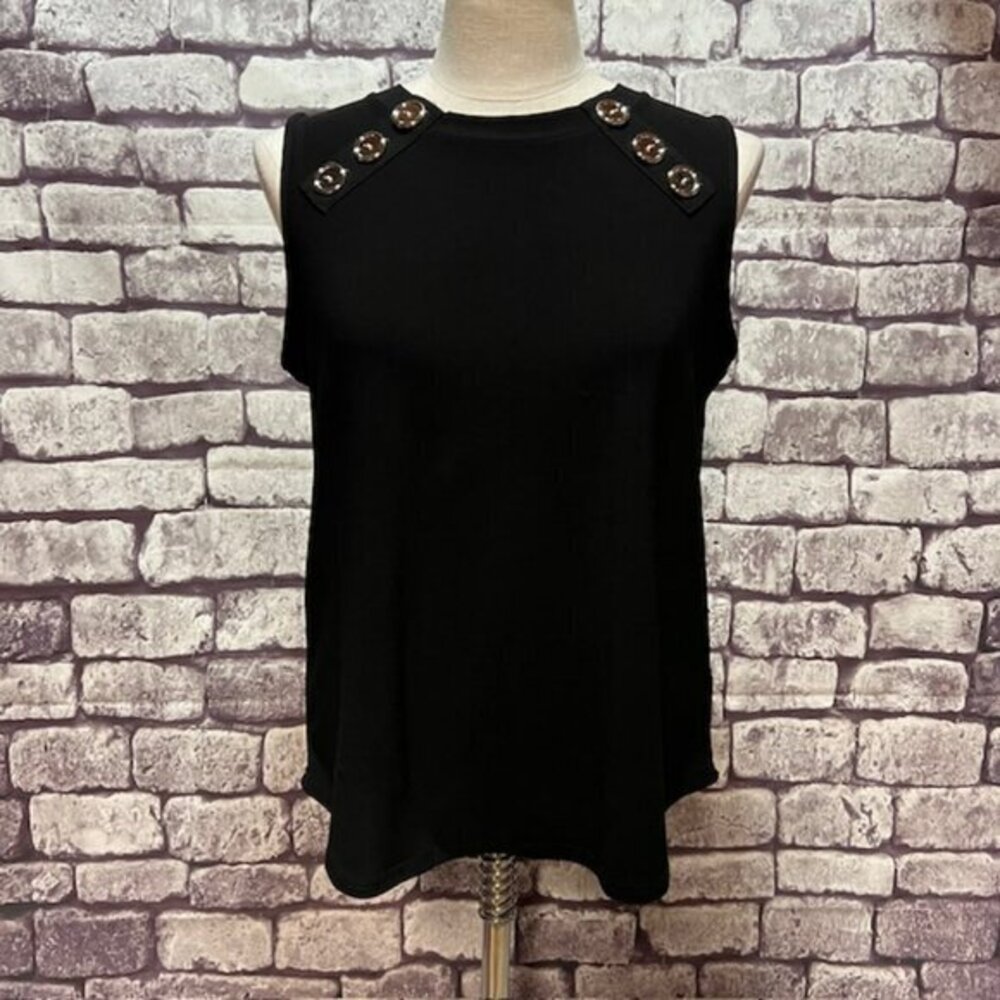 89th & Madison Black Round Neck Sleeveless Blouse Size M